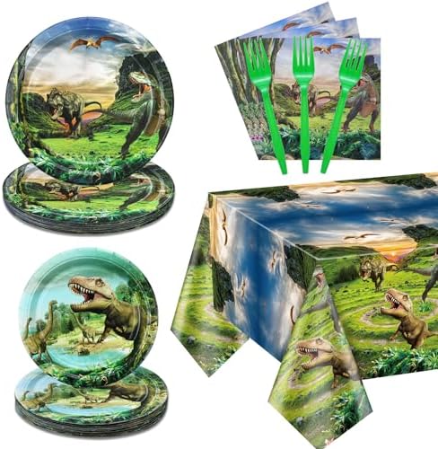 Dinosaur Birthday Plate Set 81Pcs for Kids Boys Party