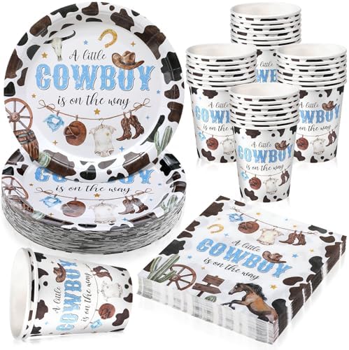 Ziliny 150 Pcs Cowboy Party Tableware Set Plates Cups Napkins
