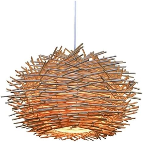 Style Rattan Cage Chandelier Woven Beige Wicker Rustic Pendant Light