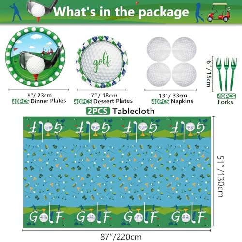 Golf Party Tableware Set for 40 Guests