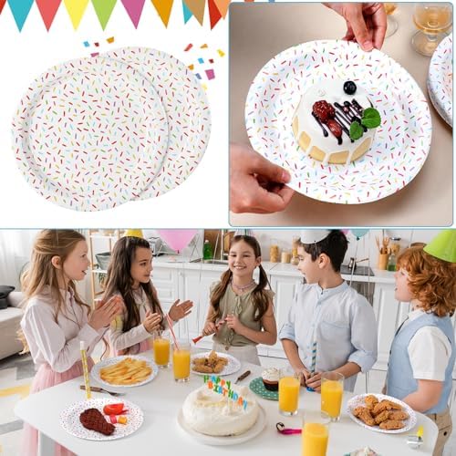 Zhehao 48 Pcs 9 Inch Confetti Sprinkles Plates