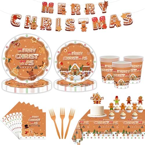Gingerbread Christmas Party Decor Tableware Set for 20 Guests