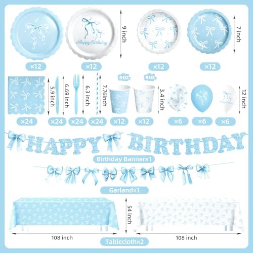190 Pcs Blue Bow Party Decorations Serves 24