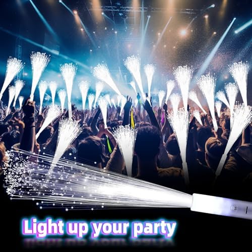 76 PCS White Fiber Optic Sticks LED Wands with 3 Light Modes