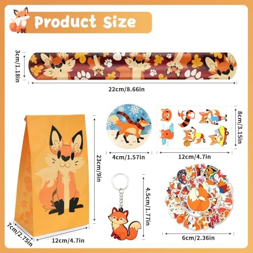 110Pcs Fox Party Favor Set with Keychains and Tattoos