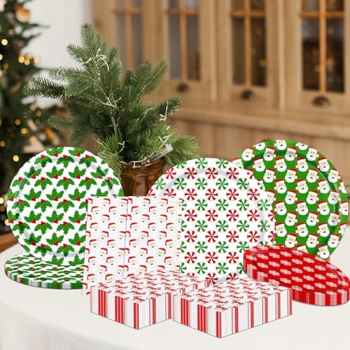 Multicolour Christmas Plates and Napkins Set
