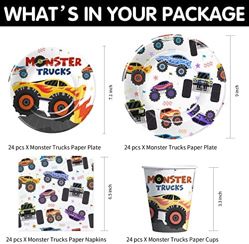 Monster Truck Party Tableware Set for 24 Guests