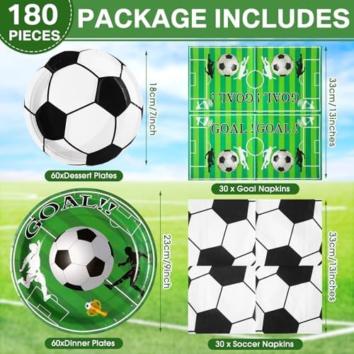180 Pcs Soccer Party Decorations Plates Napkins Set