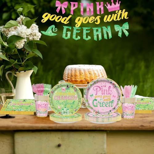 121Pcs Pink Green Witch Party Decorations Set