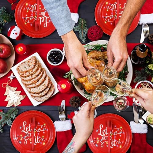 Lounsweer 96 Pcs Christmas Party Supplies Plates Napkins Set