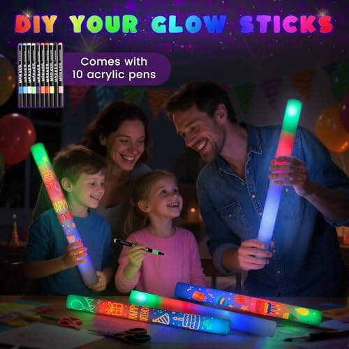LovesTown 20PCS LED Glow Sticks with 3 Modes and 10 Acrylic Pens