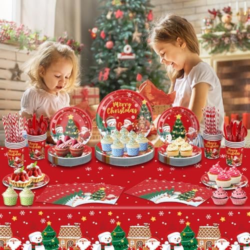 177PCS Christmas Paper Plates Napkins Party Supplies