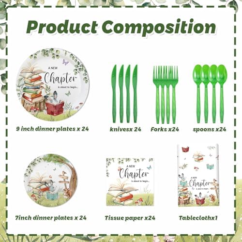 MEHOFOND 145 PCS Book Themed Disposable Plates Set