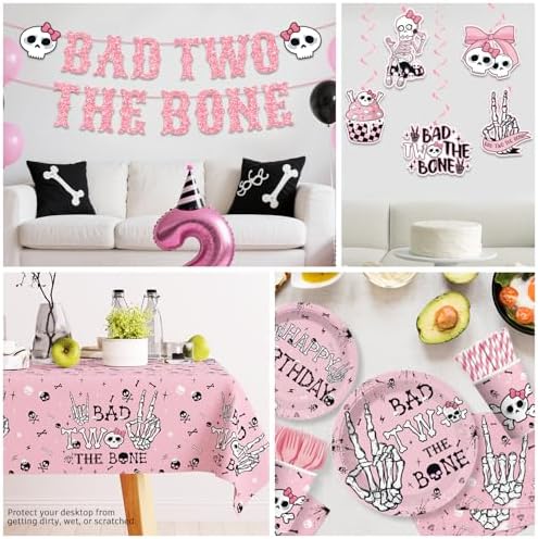 139pcs Bad Two the Bone Party Decorations Girl Tableware Set