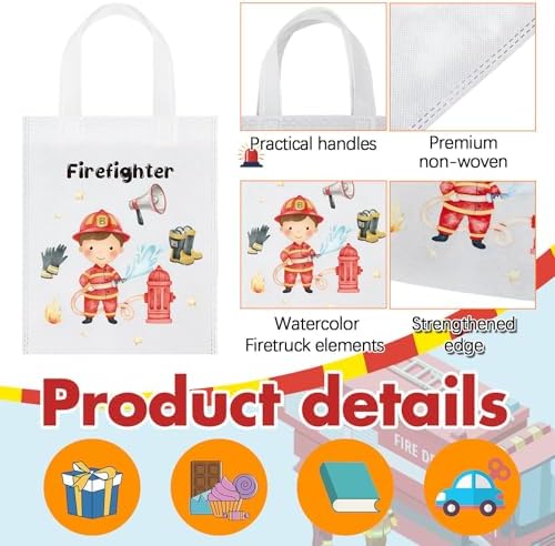 24 Pcs Watercolour Firetruck Party Favors Non Woven Bags with Handles