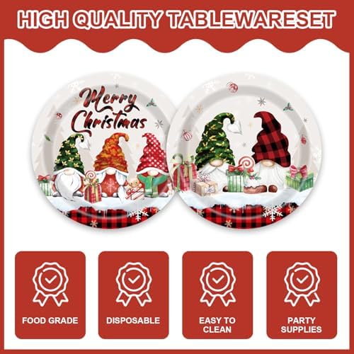 40 Pcs Christmas Party Plates with Gnome Decorations