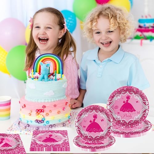 96Pcs Princess Party Plates Napkins Set for 24 Guests