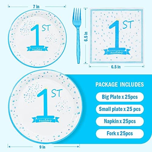 1st Birthday Decorations for Boys Blue Party Tableware Set
