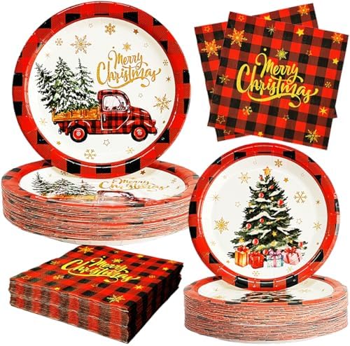150PCS Christmas Paper Plates and Napkins Set