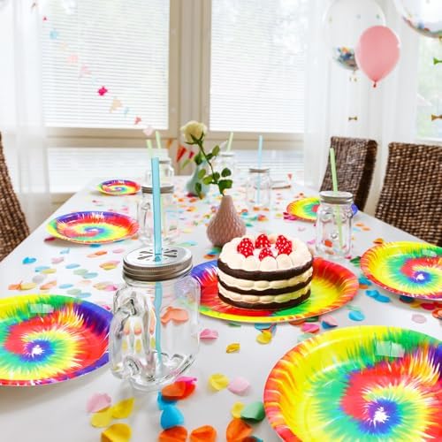 Mimorou 100 Pcs Tie Dye Plates 9 Inch Party Supplies