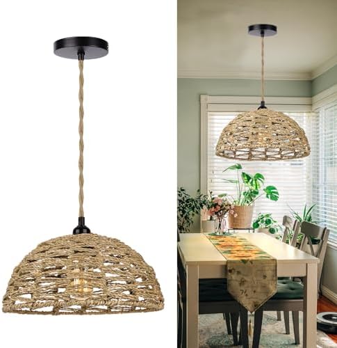 1161in Rattan Chandelier Boho Style Ceiling Light Fixture