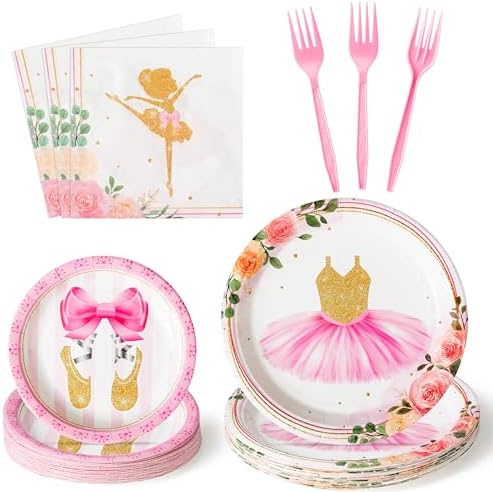 96Pcs Ballerina Party Plates Set for 24 Guests