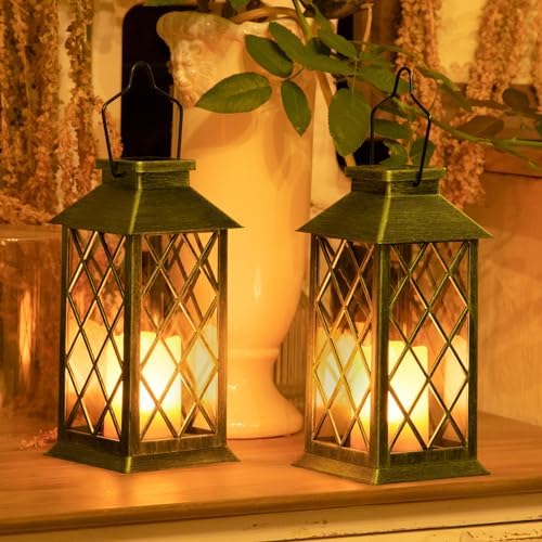 2Pack 11 Inch Outdoor Solar Lanterns Waterproof Garden patio Flickering Candle Lights