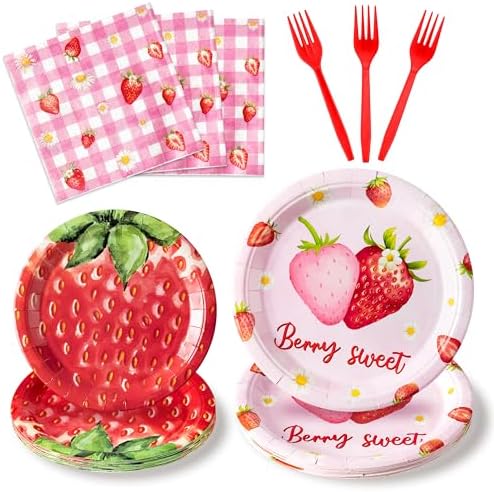 Strawberry Party Tableware Set - 96Pcs for 24 Guests