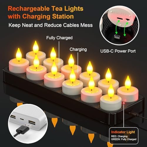 SoulBay USB Rechargeable Flameless Candles with Remote Control Timer 12pcs