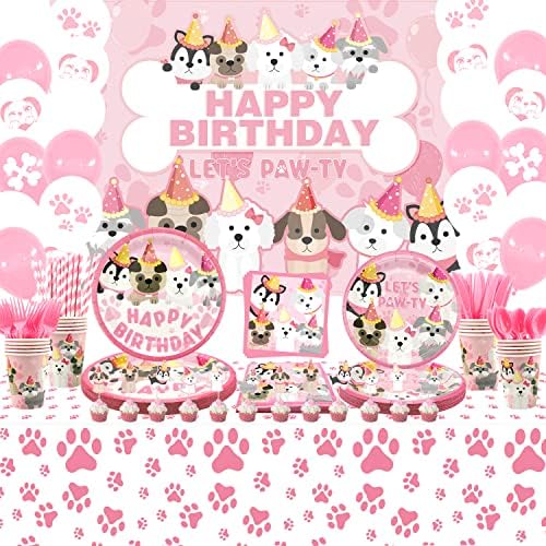 KEFAN Dog Birthday Party Supplies Kit Pink