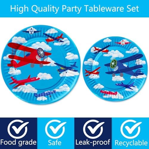 LetDec Airplane Theme Paper Plates Set for Kids Birthday Baby Shower Parties