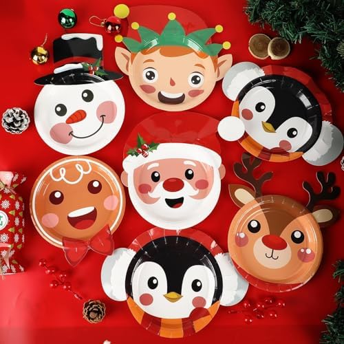 Wiooffen 80 Pcs Christmas Paper Plates Party Supplies