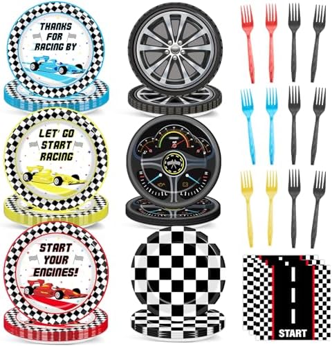 96Pcs Racing Car Party Plates Napkins Set for 24 Guests