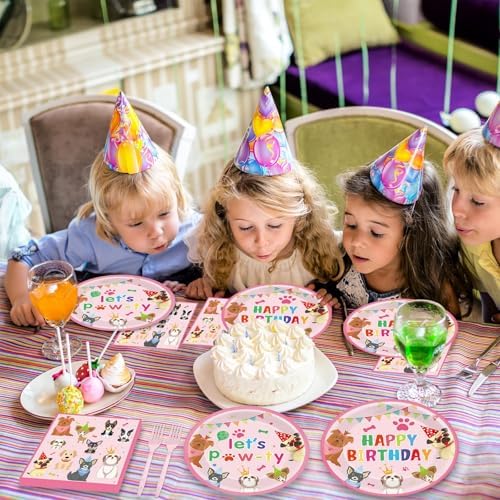 200Pcs Dog Birthday Decor Paper Plates Napkins Forks Set