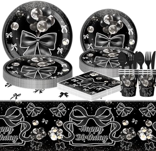 81Pcs Black Bow Party Tableware Set