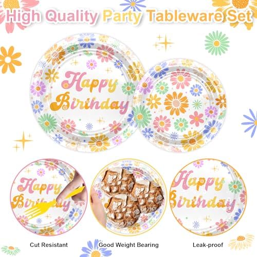 Avezano 168 PCS Daisy Birthday Decorations Plates Napkins Set
