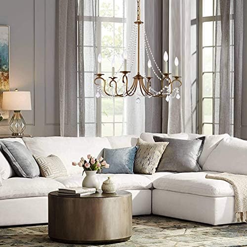 Modern 6 Light Candle Style Chandelier with Crystal Accents Gold