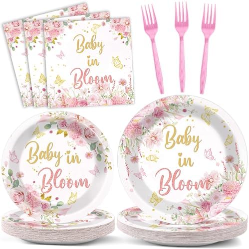96Pcs Baby in Bloom Party Set for 24 Guests