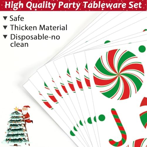 96 Pcs Christmas Peppermint Themed Plates Napkins Tableware Set for 24 Guests