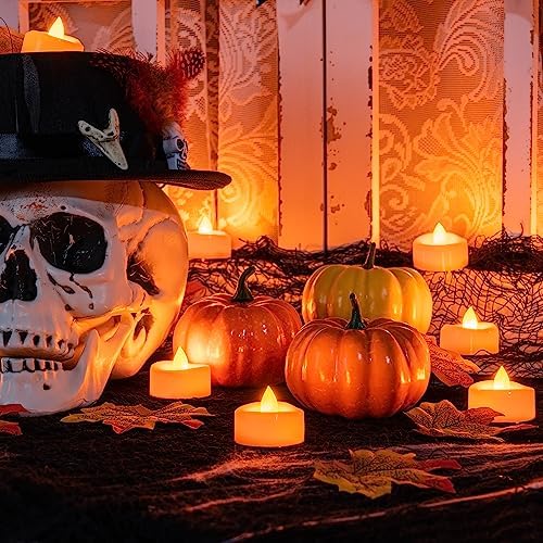 Merrynights Halloween Flameless Candles 24-Pack Orange Tea Lights LED Battery Operated