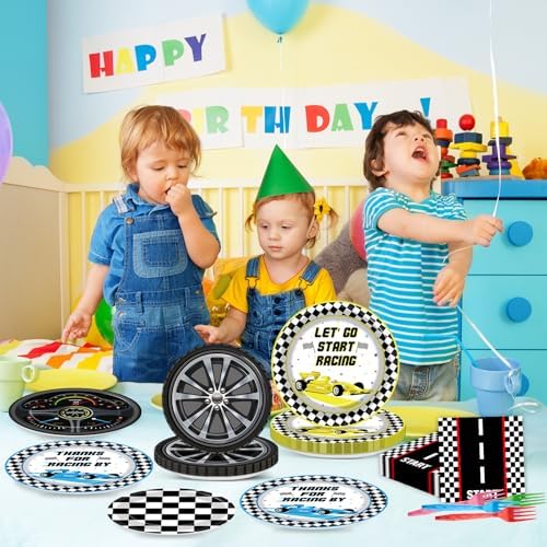 96Pcs Racing Car Party Plates Napkins Set for 24 Guests