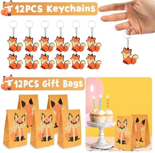 110Pcs Fox Party Favor Set with Keychains and Tattoos