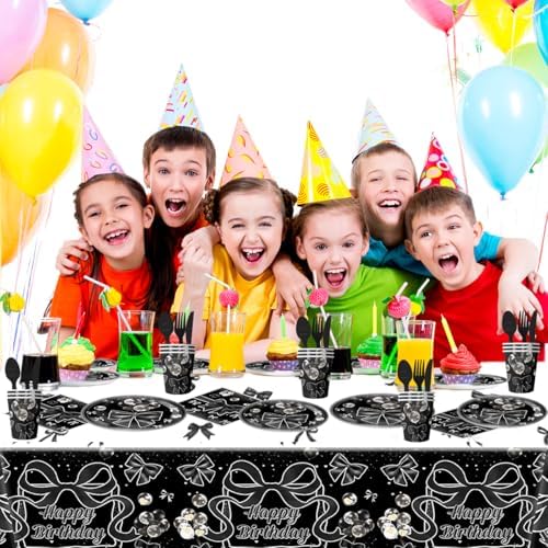 81Pcs Black Bow Party Tableware Set