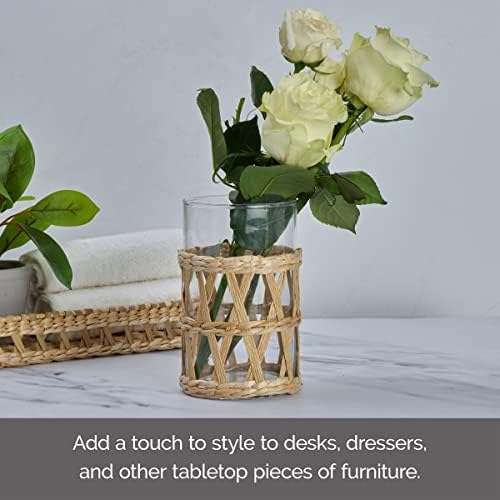 Elements 374x374x591 Inch Seagrass and Clear Glass Hurricane for Candle