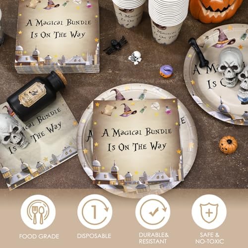 Hushee 200 Pcs Magical Wizard Baby Shower Tableware Set