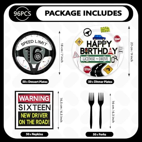 200Pcs Drivers License 16th Birthday Party Plates Napkins Set
