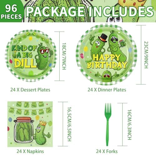 96 Pcs Funny Pickle Birthday Party Plates and Napkins Set