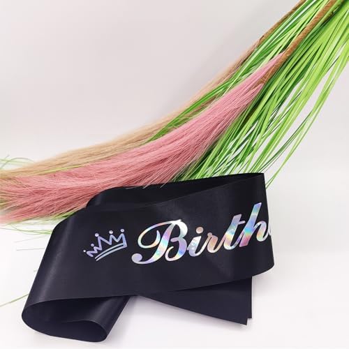 Sparkling Black Satin Glitter Sash for Birthday Celebrations