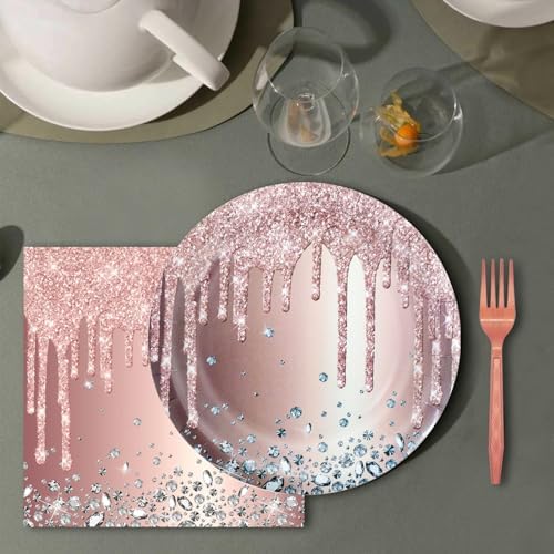 DTDO 96 Pcs Rose Gold Disposable Plates Napkins and Forks