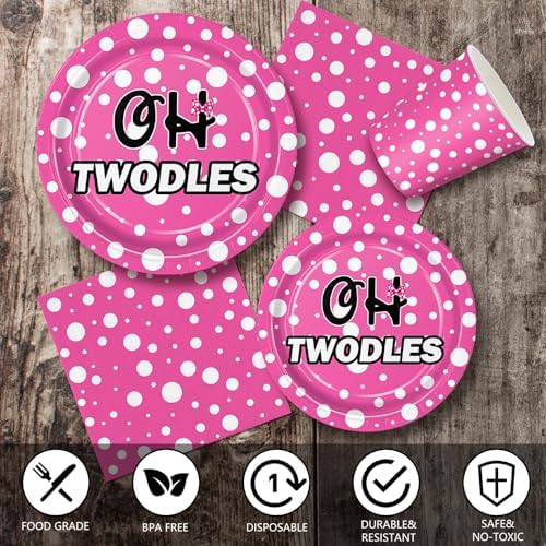 Oh Twodles 168pcs Pink Cartoon Party Supplies Set